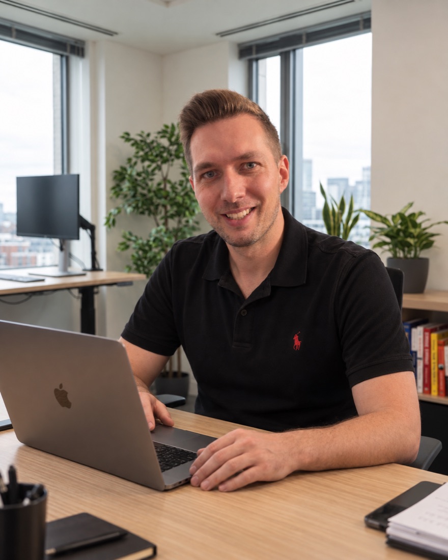 Dominique-Robert Oudin, Gründer von KMU-Websites, am Arbeitsplatz
